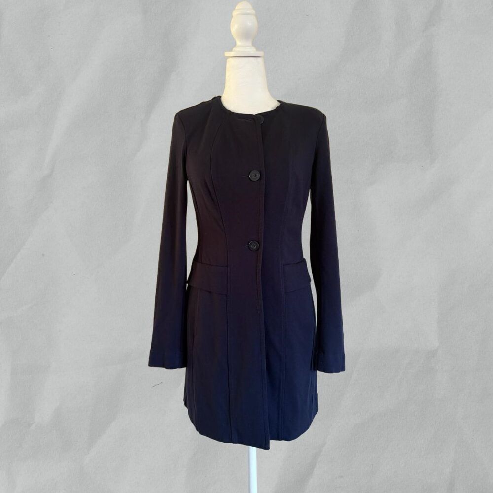 CAbi Dark Navy Blue Long Sleeved Crew Neck Suit Blazer Jacket w Pockets XSmall